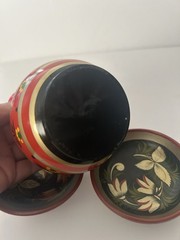 Traditional Folk Art Russian Khokhloma Lacquerware Hand Painted Pot Lid & Bowls.