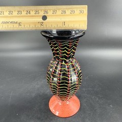 Hand Blown Studio Art Glass Vase Halloween Decor Artist Signed Red Black Spider