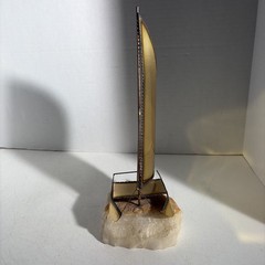 Vintage Mid Century Modern Brutalist Brass Trimaran Pontoon Sailboat Sculpture