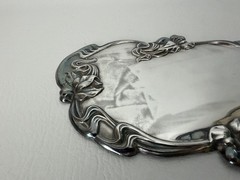 Vintage Ornate Art Nouveau Metal Casket Coffin Marker Blank Memorial Name Plaque