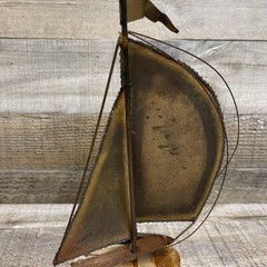 Vintage John DeMott Metal Brass Sailboat Boat Sculpture Stone Base