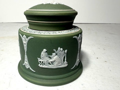 RARE – LATE 19TH CENTURY- WEDGWOOD SAGE GREEN JASPERWARE – INK WELL – CLASSICAL