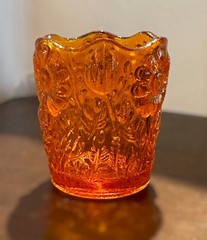 VTG Amberina Orange Daisy Tulip Glass Votive Toothpick Holder 2 1/2 Floral Glows