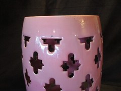 Enameled Steel barrel Shape reticulated Pink Stand Stool side Table bold design
