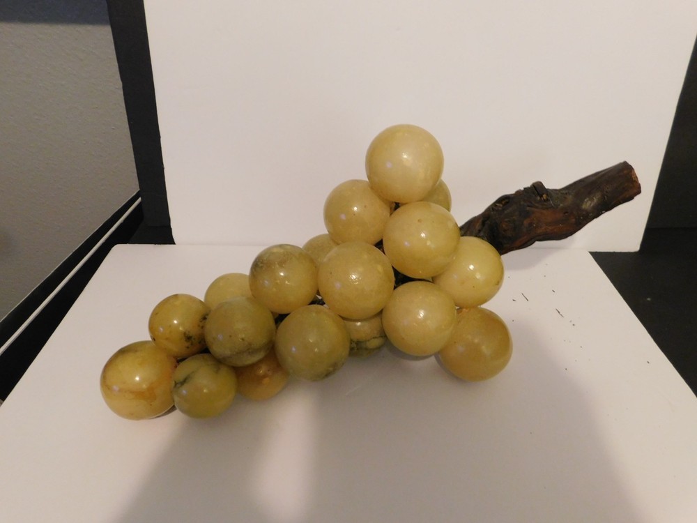 Vintage Midcentury MCM Italian-Style Alabaster Marble Stone Grapes Wood Stem 17″