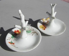 Ring Tree jewellery stands x 2 Victorian/Edwardian Antique porcelain