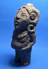 PRE-COLUMBIAN MAYAN STONE PREGNANT STANDING WOMAN WHISTLE