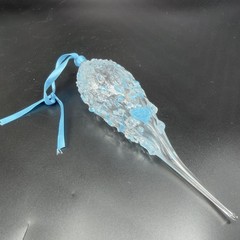 Hand Blown Studio Art Glass Ornament Hanging Decor Textured Blue Fritz Glass VTG
