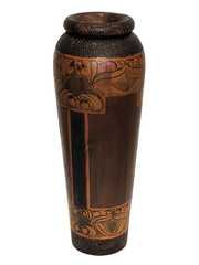Very Large Art Nouveau Pokerwork Vase Signed Howe — 41 cm High