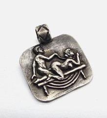 Ancient Roman Erotic Silver Pendant Classical Bed Scene Relief Artifact