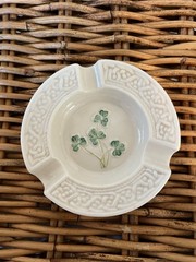 Vtg Belleek Irish Parian Porcelain Ashtray/Trinket Dish – Green Stamp 1956-1965