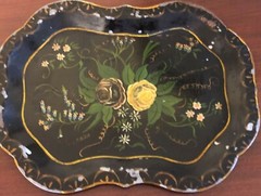 Antique 1850’s Small Metal Floral Toleware Dresser Tray With Scalloped Edges
