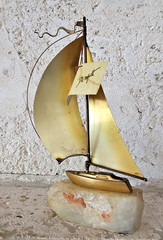 Demott 1975 Vintage Brass Sailboat Nautical Boat on Marble Base Artist Signed