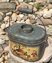 Vintage Jean Dewey Signed Primitive Painted Toleware Bail Handle Tin Lunchbox