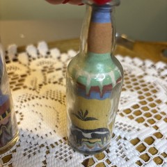Pair Of Colorful Miniature Sand Art Bottles Handmade Brazil? Vintage