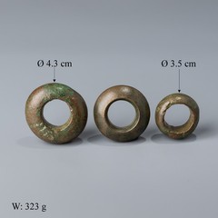 Lot of 3 Ancient Greek Bronze Spindle Whorls Ring Money [3pcs, 323gram]
