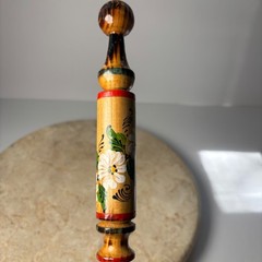 Unbranded Folk Art Oversized Pencil 12in Brown Hand Painted Wood Floral Spindle