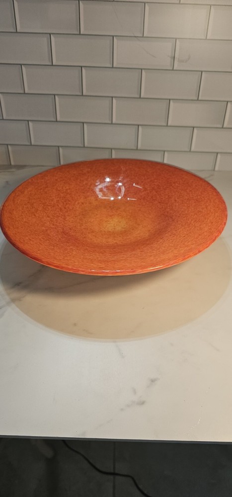 Murano Glass bowl Bright Orange 🍊 White 13 1/2 Inches Wide