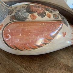 Vintage Tonala Pottery Hand Painted Duck Mexico Folk Art Large