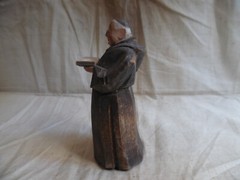 Vintage Swiss Black Forest Hand Carved Wood Monk Reading with Wire Glasses 5″