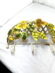 Vtg Decoline Tole Metal Fruit Leaves Shelf Hooks Rack Wall Shabby Cottage Tag FS