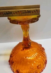 Vintage Amberina Glass Fenton Cabbage Roses Compote Pedestal Candy Dish 7.5″