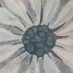 Vintage Bovano Copper Enamel Plate Blue with Daisy Type Flower Design 7.75″