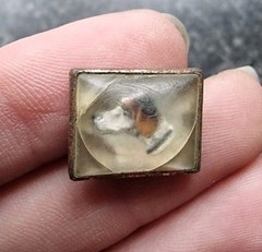 Painted Dog Cufflink Essex Crystal / Reverse Intaglio Metal Detecting Find