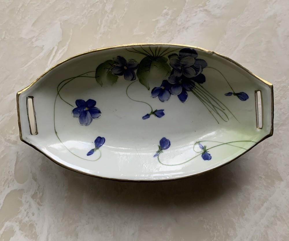 Small Hand Painted Nippon 7.5” Porcelain Dish w/ Violets.