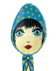 Decorative Lady Face Hand Painted Wooden Mixing Blue Scarf Big Eyes Folk Art