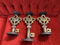 Ornate Rococo Victorian Hollywood Regency Style Gold Key Candle Holders Set Of 3