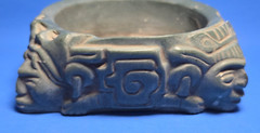 PRE COLUMBIAN AZTEC JADE OFFERING CONTAINER WITH TWO WARRIORS,EAGLE &JAGUAR
