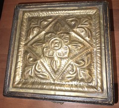 Unbranded Vintage Wooden Trinket Box With Hammered Metal Lid Hinged Wood