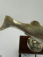 Bass Fishing Trophy “Biggest Bass” 1973 W/ Metal Fish Topper & Marble 15” VTG GC