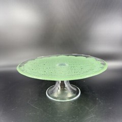 Anthropologie Cake Stand Footed Dish Flash Green Top Clear Bottom Cake Dish