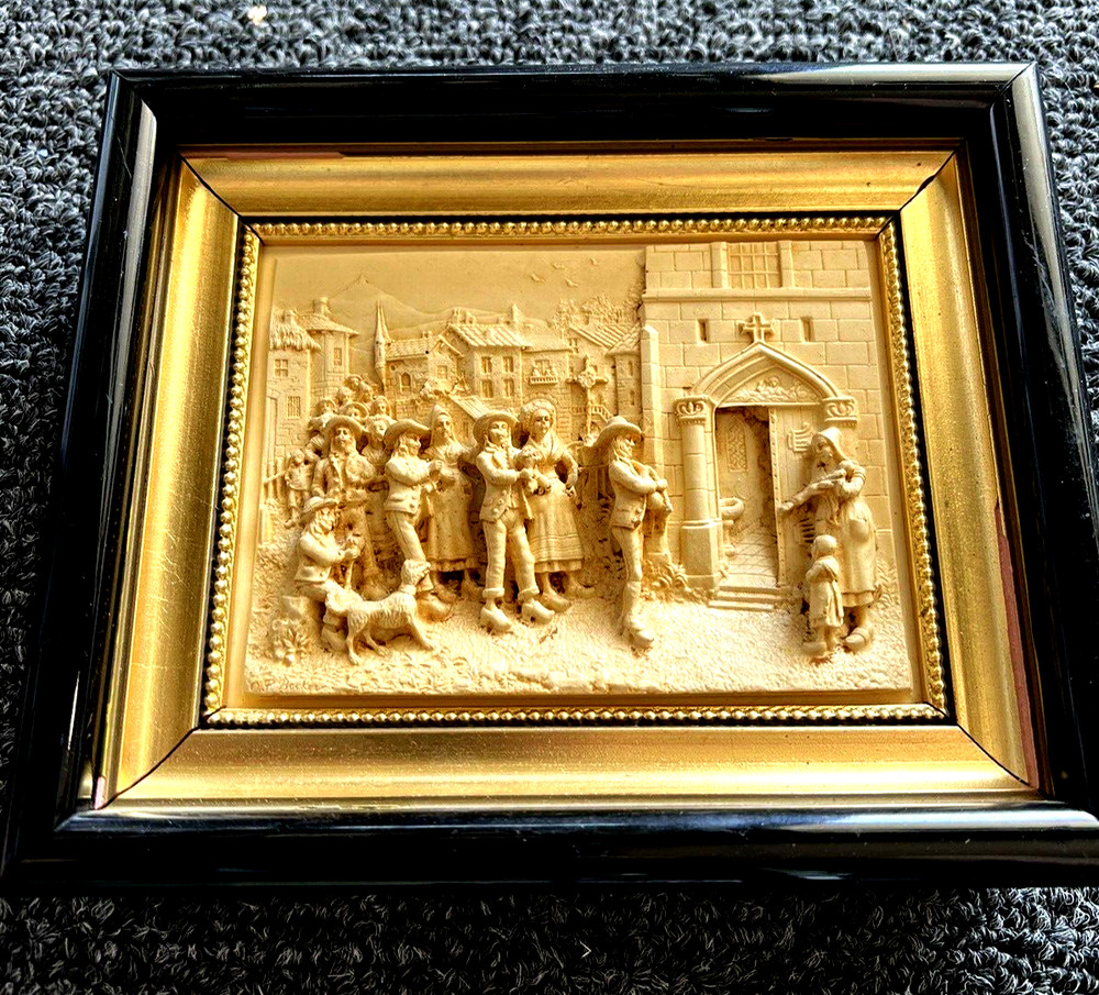 Vintage French Floralix Detailed Relief Framed Wall Decor Market Scene