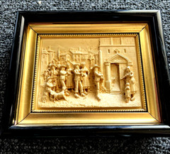 Vintage French Floralix Detailed Relief Framed Wall Decor Market Scene