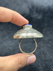 Huge Silver Old Afghanistan Unique Ring With Natural Lapis Lazuli Stone