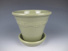 Longaberger Pottery Woven Traditions Sage 4″ Flower Pot w/ Saucer