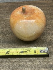 Vintage Italian Alabaster Marble Apple w/ wood stem, polished paperweight
