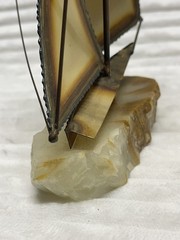 Vintage Silver Sail Boat Sculpture SIGNED Onyx Stone Base John DeMott