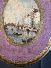 VTG Gold Gilt Italian Florentine Wood Oval Wall Picture Plaque Venice Pink Art