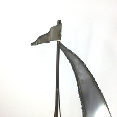 Vintage Sailboat Sculpture Silver Tone Metal Onyx Signed John DeMott 15″ H