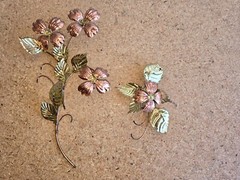 Vintage Mid-Century Brass Copper Metal Flowers Leaves Wall Art Decor