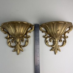 Vintage 1962 Set of 2 Homco Gold Plastic Fleur de Lis Wall Pockets Planters 4446