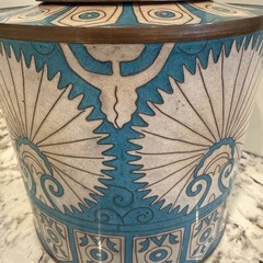 Fabienne Jouvin Paris Cloisonné Enamel Copper Tea Canister Lidded Jar 7” Signed