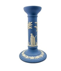 Vintage Wedgwood Blue & White Jasperware Candlestick Neoclassical Style England