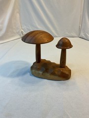 House of Monkeypod Wooden Two long stem Mushrooms on Base