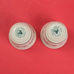 RETIRED LONGABERGER POTTERY: 2 CHRISTMAS TRADITIONAL HOLLY VOTIVE CANDLE HOLDERS