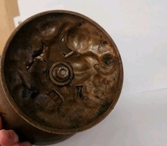 Vintage Footed Wood / Resin ? Candy Trinket Dish Etched Carved Floral w/ Lid